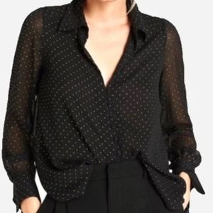 ZARA Black w gold polka dot pattern on Long Sleeve button up collared blouse